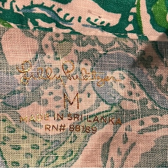 Lilly Pulitzer sea view linen button down shirt in botanical green safari M - Picture 7 of 12